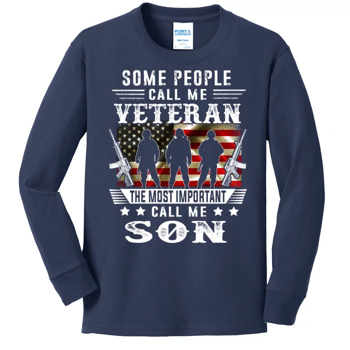 Proud Son Veteran American Flag Gifts VeteranS Day Kids Long Sleeve Shirt