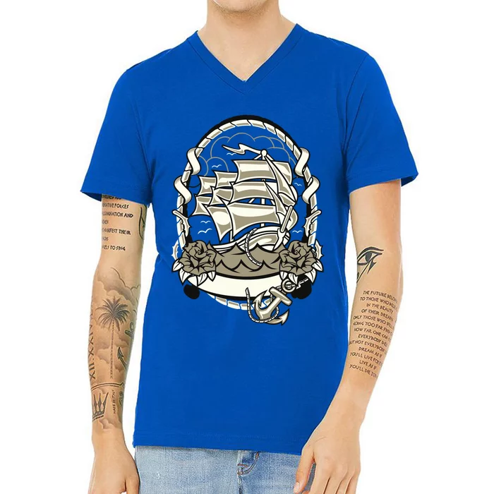 Pirate Ship Vintage Retro Nautical Sailing Boat Captain Meaningful Gift V-Neck T-Shirt