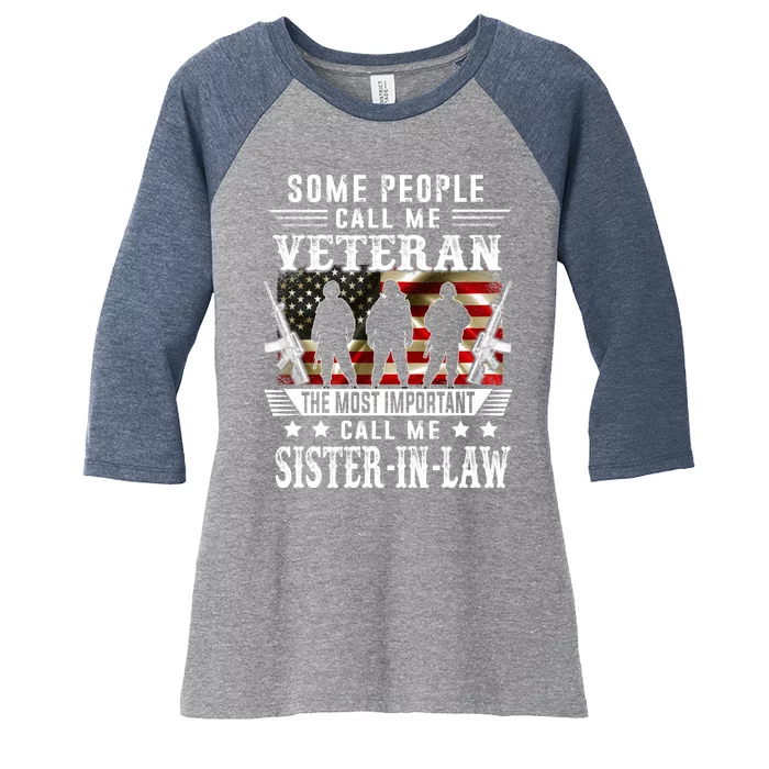 Proud Sisterinlaw Veteran American Flag Tees VeteranS Day Women's Tri-Blend 3/4-Sleeve Raglan Shirt