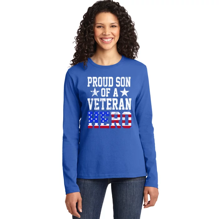 Proud Son Veteran Hero American Flag America Patriotic Gift Ladies Long Sleeve Shirt