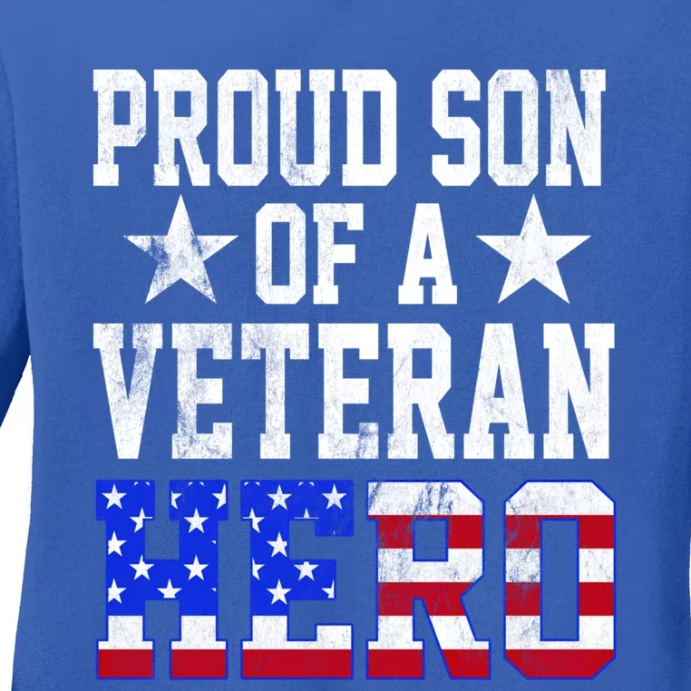 Proud Son Veteran Hero American Flag America Patriotic Gift Ladies Long Sleeve Shirt