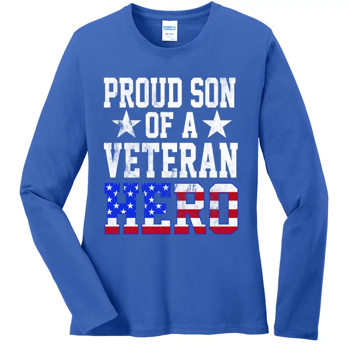 Proud Son Veteran Hero American Flag America Patriotic Gift Ladies Long Sleeve Shirt