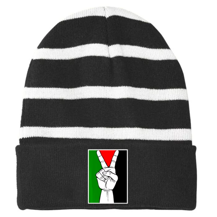 Palestine Support Victory Symbol Free Palestine Palestinian Striped Beanie with Solid Band