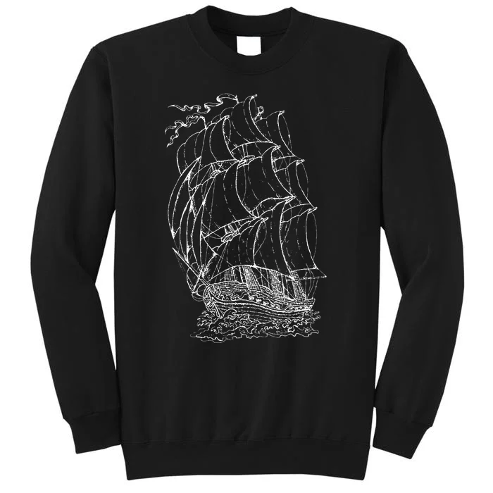 Pirate Ship Vintage Retro Nautical Sailing Boat Captain Tall Sweatshirt