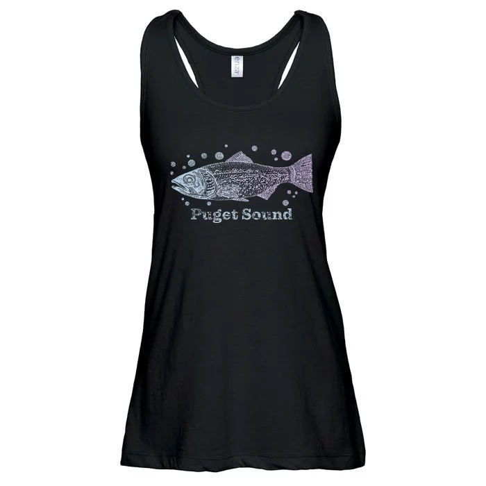 Puget Sound Washington King Salmon Fish Art Fishing Trip Ladies Essential Flowy Tank