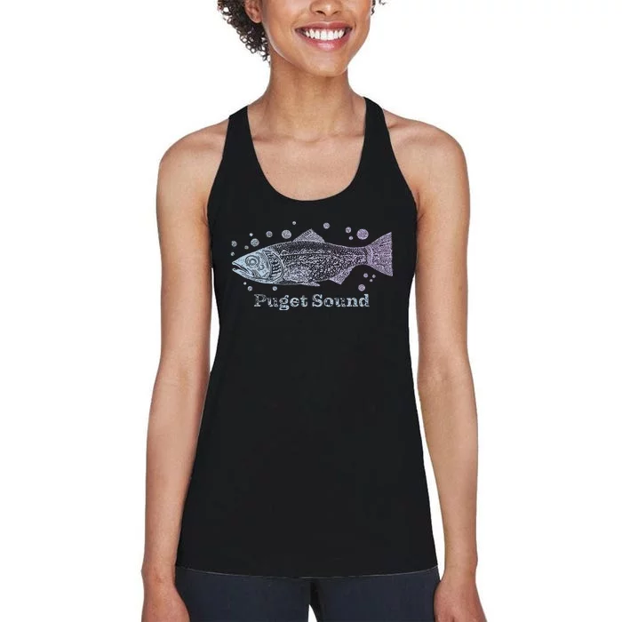 Puget Sound Washington King Salmon Fish Art Fishing Trip Women's Racerback Tank