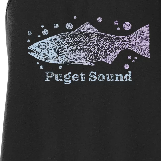 Puget Sound Washington King Salmon Fish Art Fishing Trip Women's Racerback Tank