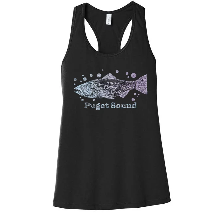 Puget Sound Washington King Salmon Fish Art Fishing Trip Women's Racerback Tank