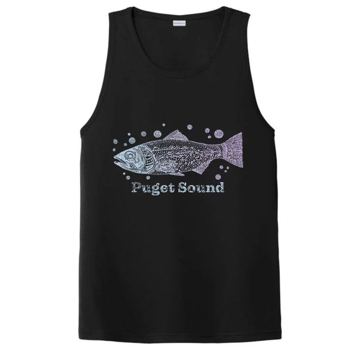 Puget Sound Washington King Salmon Fish Art Fishing Trip Performance Tank