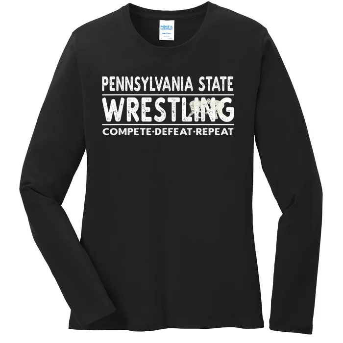 Pennsylvania State Wrestling Compete, Defeat, Repeat Ladies Long Sleeve Shirt