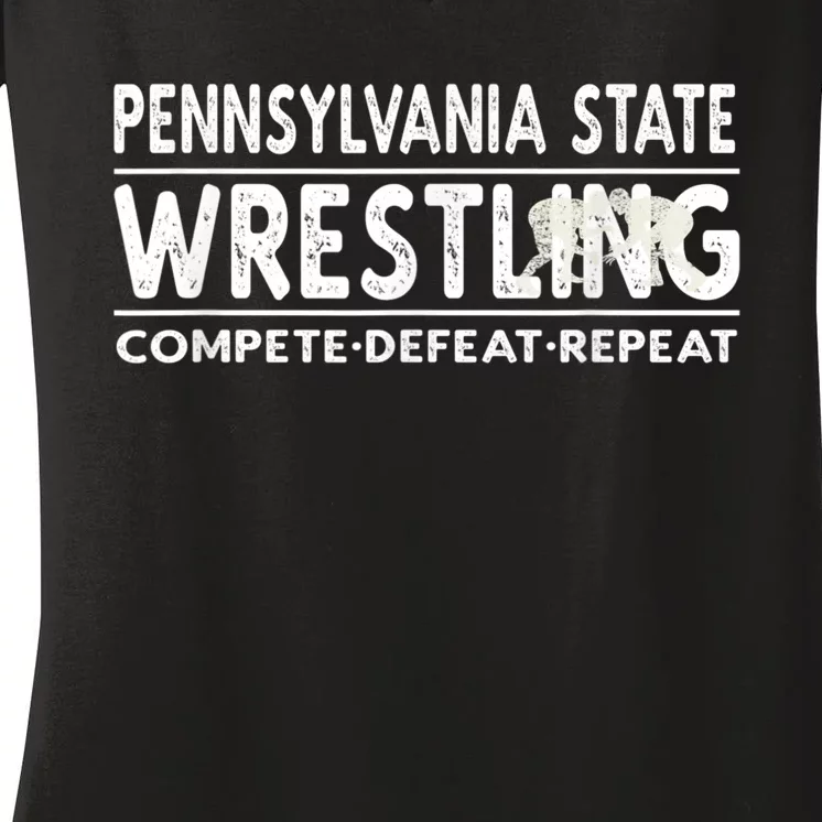 Pennsylvania State Wrestling Compete, Defeat, Repeat Women's V-Neck T-Shirt