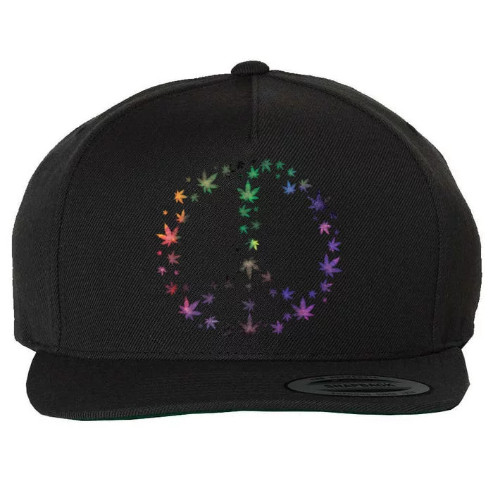 Peace Sign Weed Marijuana Leaves Watercolor Hippie Cannabis Meaningful Gift Wool Snapback Cap