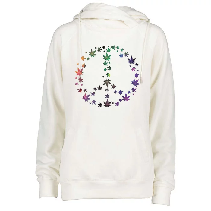 Peace Sign Weed Marijuana Leaves Watercolor Hippie Cannabis Meaningful Gift Womens Funnel Neck Pullover Hood