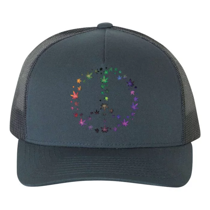 Peace Sign Weed Marijuana Leaves Watercolor Hippie Cannabis Meaningful Gift Yupoong Adult 5-Panel Trucker Hat