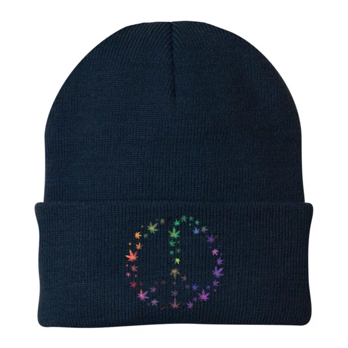 Peace Sign Weed Marijuana Leaves Watercolor Hippie Cannabis Meaningful Gift Knit Cap Winter Beanie