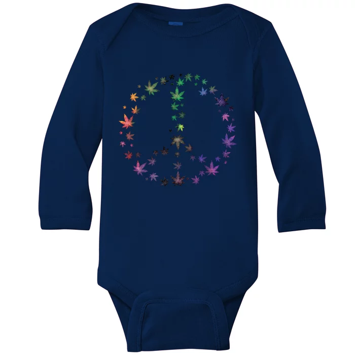 Peace Sign Weed Marijuana Leaves Watercolor Hippie Cannabis Meaningful Gift Baby Long Sleeve Bodysuit