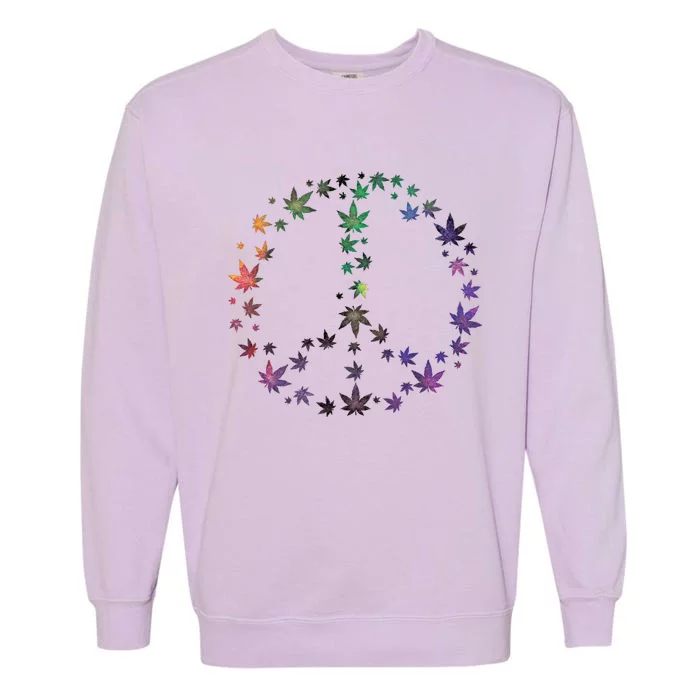 Peace Sign Weed Marijuana Leaves Watercolor Hippie Cannabis Meaningful Gift Garment-Dyed Sweatshirt