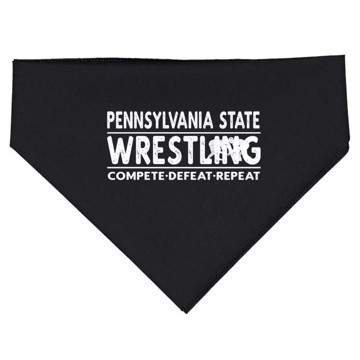 Pennsylvania State Wrestling Compete Defeat Repeat Gift USA-Made Doggie Bandana