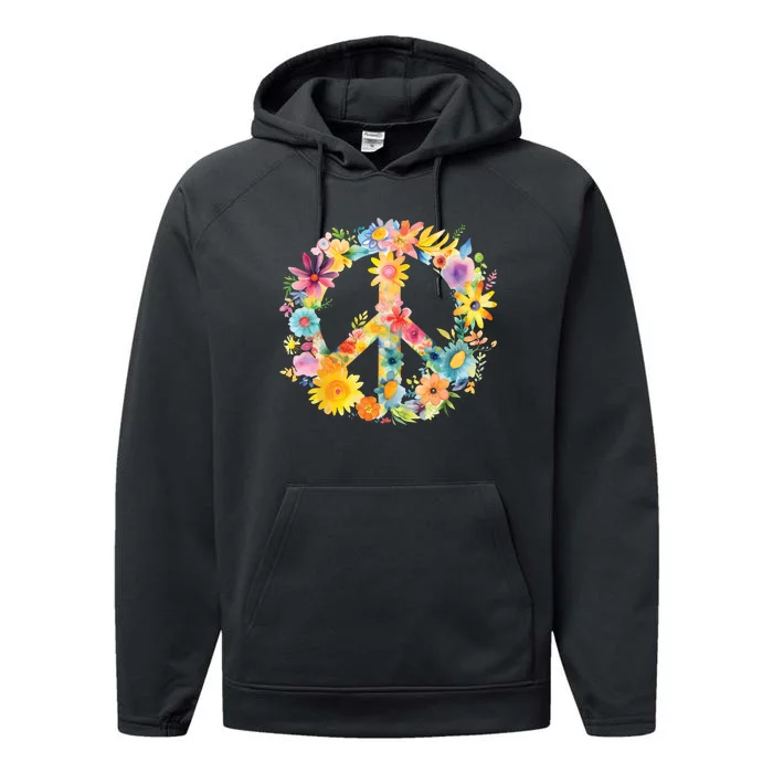 Peace Sign World Love Flowers Hippie Groovy Vibes Colorful Performance Fleece Hoodie