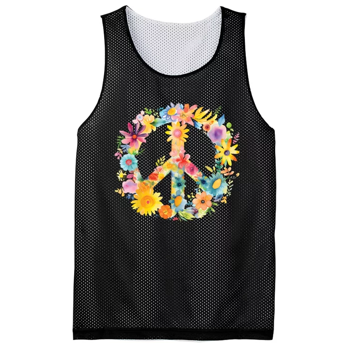 Peace Sign World Love Flowers Hippie Groovy Vibes Colorful Mesh Reversible Basketball Jersey Tank