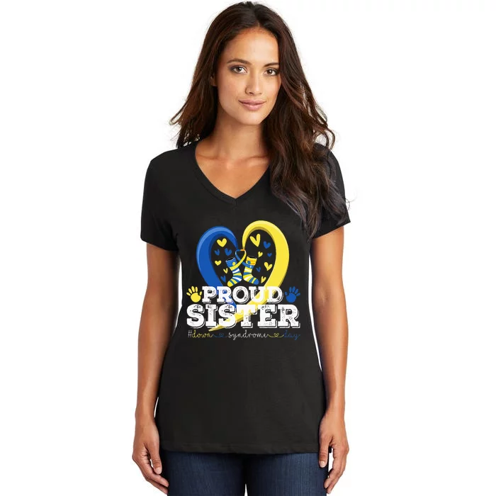 Proud Sister World Down Syndrome Awareness Day Sister 2024 Women's V-Neck T-Shirt