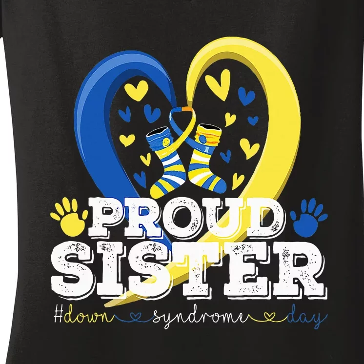 Proud Sister World Down Syndrome Awareness Day Sister 2024 Women's V-Neck T-Shirt