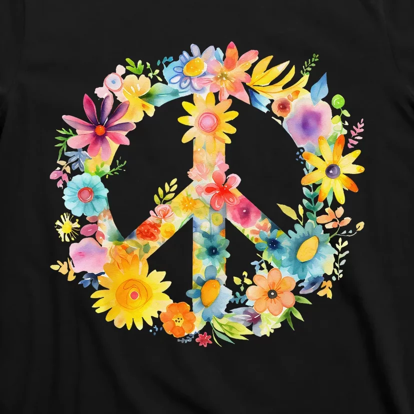 Peace Sign World Love Flowers Hippie Groovy T-Shirt