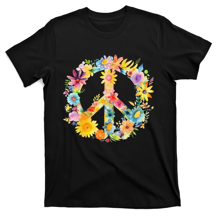 Peace Sign World Love Flowers Hippie Groovy T-Shirt