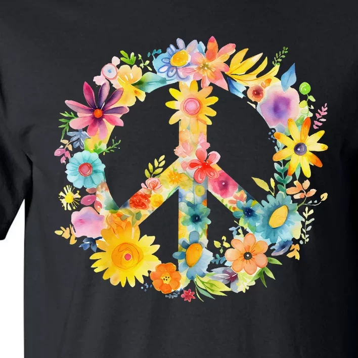 Peace Sign World Love Flowers Hippie Groovy Tall T-Shirt