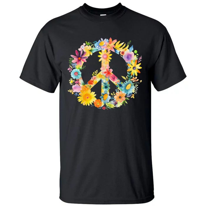 Peace Sign World Love Flowers Hippie Groovy Tall T-Shirt