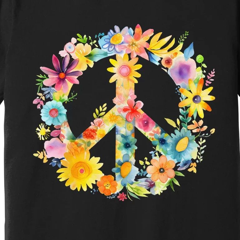 Peace Sign World Love Flowers Hippie Groovy Premium T-Shirt