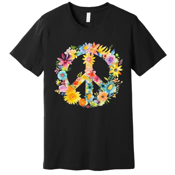 Peace Sign World Love Flowers Hippie Groovy Premium T-Shirt