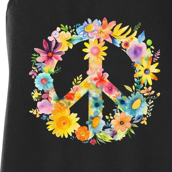 Peace Sign World Love Flowers Hippie Groovy Women's Racerback Tank