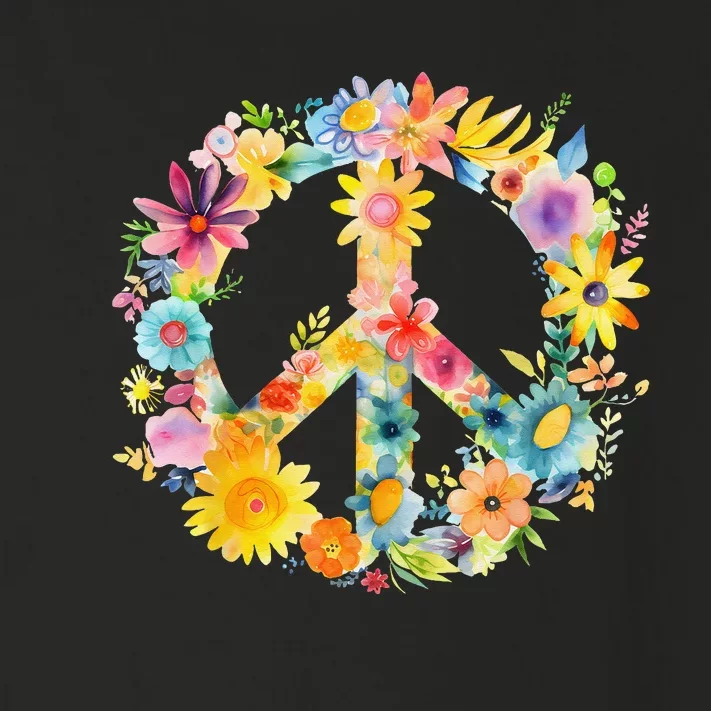 Peace Sign World Love Flowers Hippie Groovy Toddler Long Sleeve Shirt