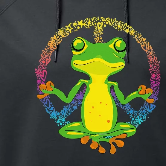 Peace Sign Yoga Frogs Cool Peace Frog Tie Dye Performance Fleece Hoodie