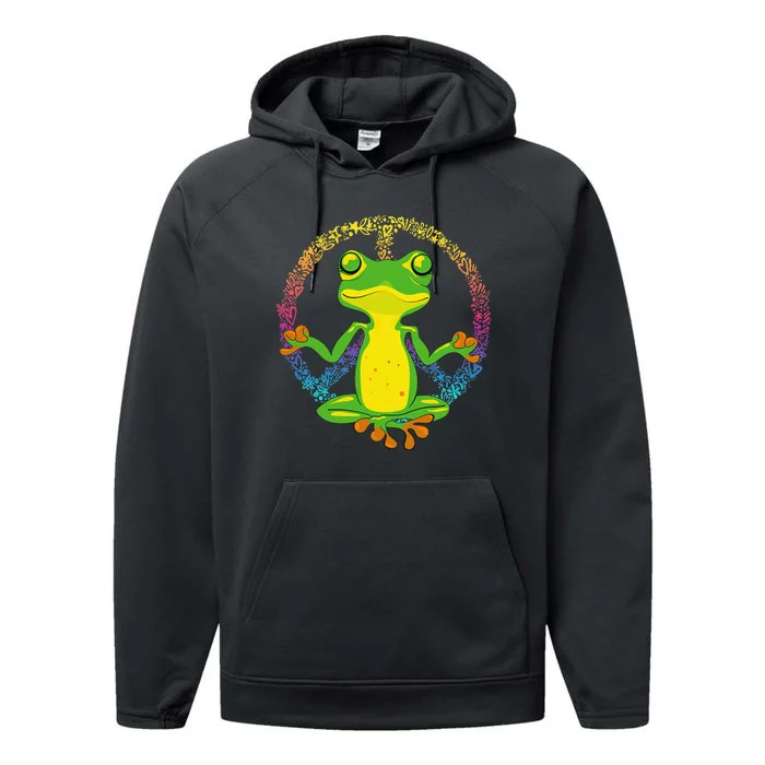 Peace Sign Yoga Frogs Cool Peace Frog Tie Dye Performance Fleece Hoodie