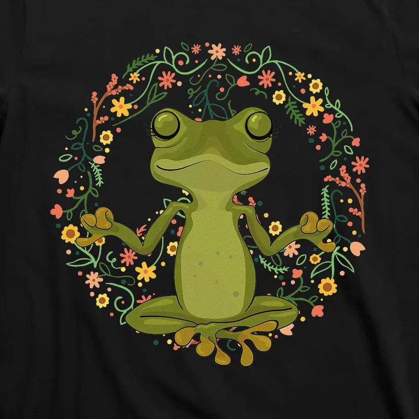 Peace Sign Yoga Frogs Cool Peace Frog Floral T-Shirt