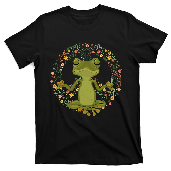 Peace Sign Yoga Frogs Cool Peace Frog Floral T-Shirt