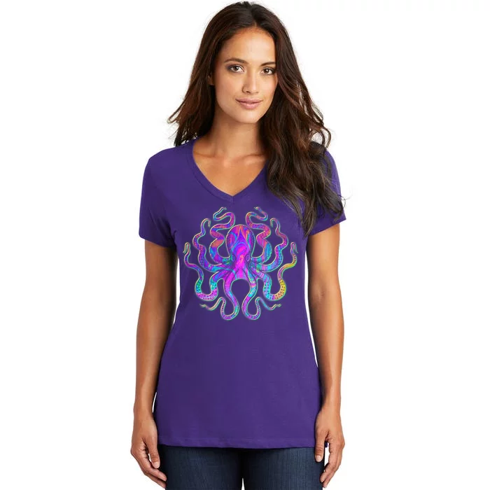 Psychedelic Octopus Women's V-Neck T-Shirt