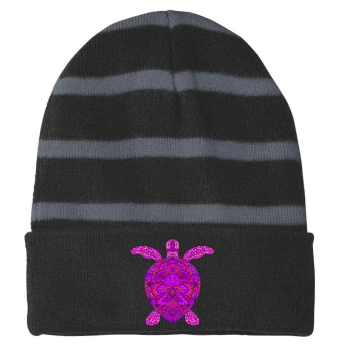 Psychedelic Turtle Striped Beanie with Solid Band