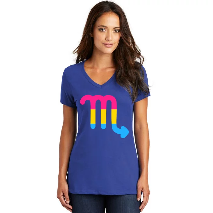 Pansexual Scorpio Zodiac Sign Pansexual Pride Flag Gift Women's V-Neck T-Shirt