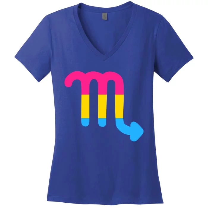 Pansexual Scorpio Zodiac Sign Pansexual Pride Flag Gift Women's V-Neck T-Shirt