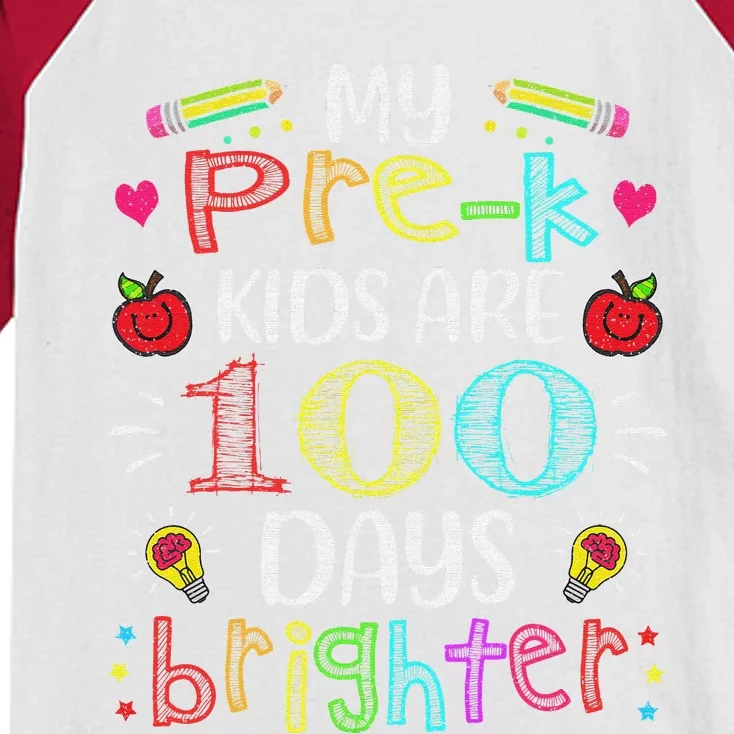 Pre-K Teacher 100 Days Brighter funny100th Day of School Kids Colorblock Raglan Jersey