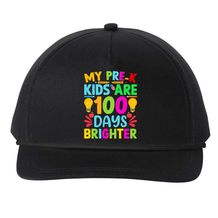 Pregiftk Teacher 100 Days Brighter 100th Day Of School Gift Snapback Five-Panel Rope Hat