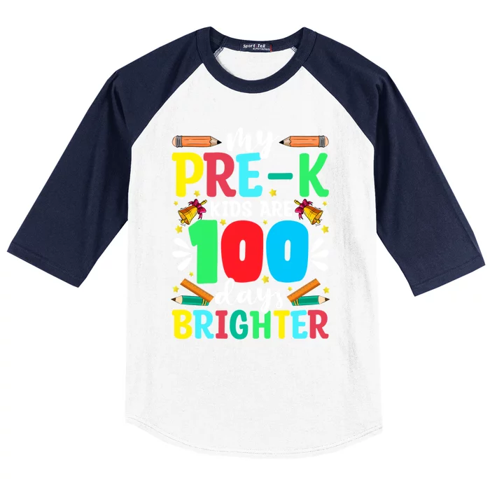 Preschool Teacher 100 Days Brighter 100th Day Of School Gift Baseball Sleeve Shirt