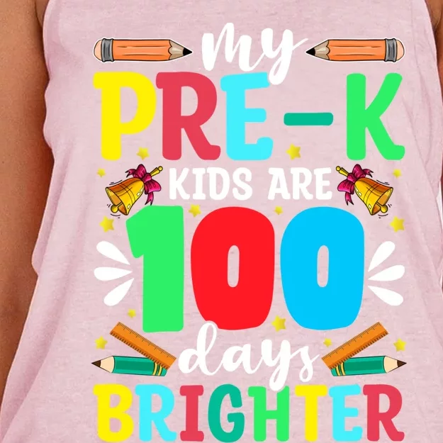 Preschool Teacher 100 Days Brighter 100th Day Of School Gift Women's Knotted Racerback Tank