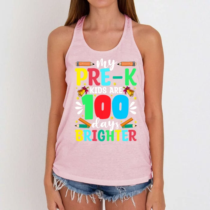 Preschool Teacher 100 Days Brighter 100th Day Of School Gift Women's Knotted Racerback Tank