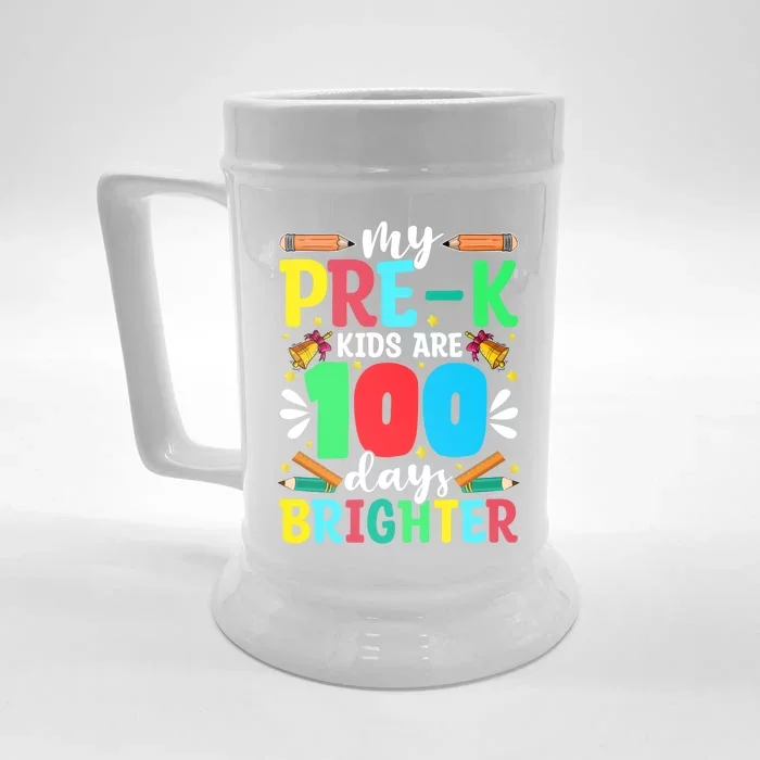 Preschool Teacher 100 Days Brighter 100th Day Of School Gift Front & Back Beer Stein