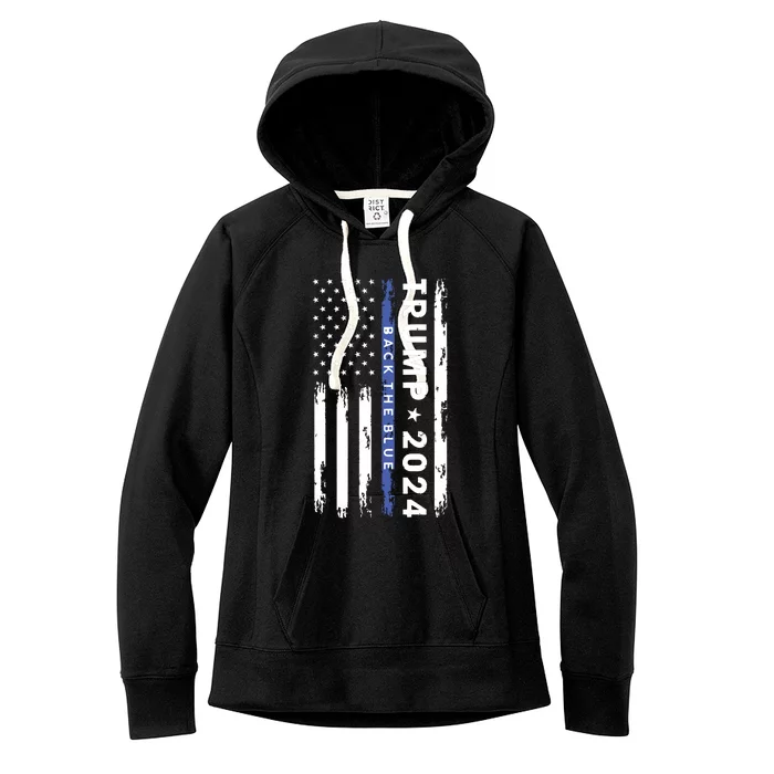 Pro Trump 2024 Back The Blue Thin Blue Line American Flag Women's Fleece Hoodie