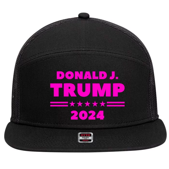 Pro Trump 2024 Pink 7 Panel Mesh Trucker Snapback Hat